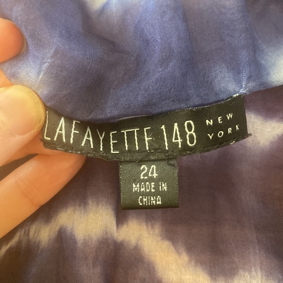 Lafayette 148 New York silk tie dye ruffle chest button bishop sleeve top 24 - Picture 9 of 9